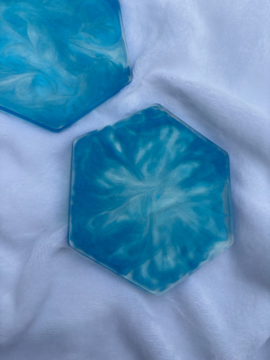 Blue resin coaster set