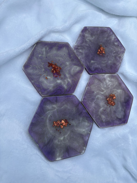 Set of 4 purple resin coasters