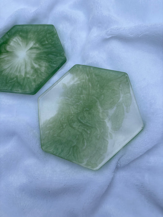 Green resin coaster set