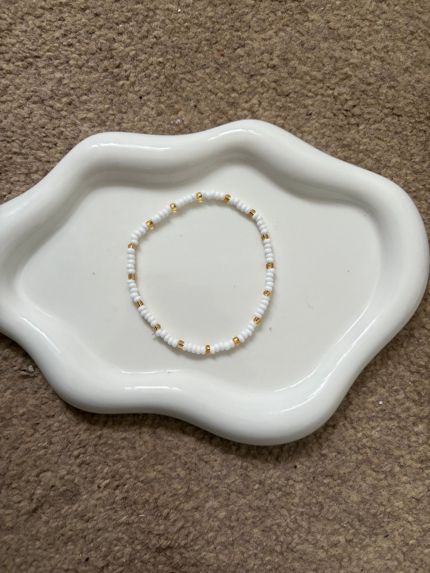 Gold and white seed bead bracelet