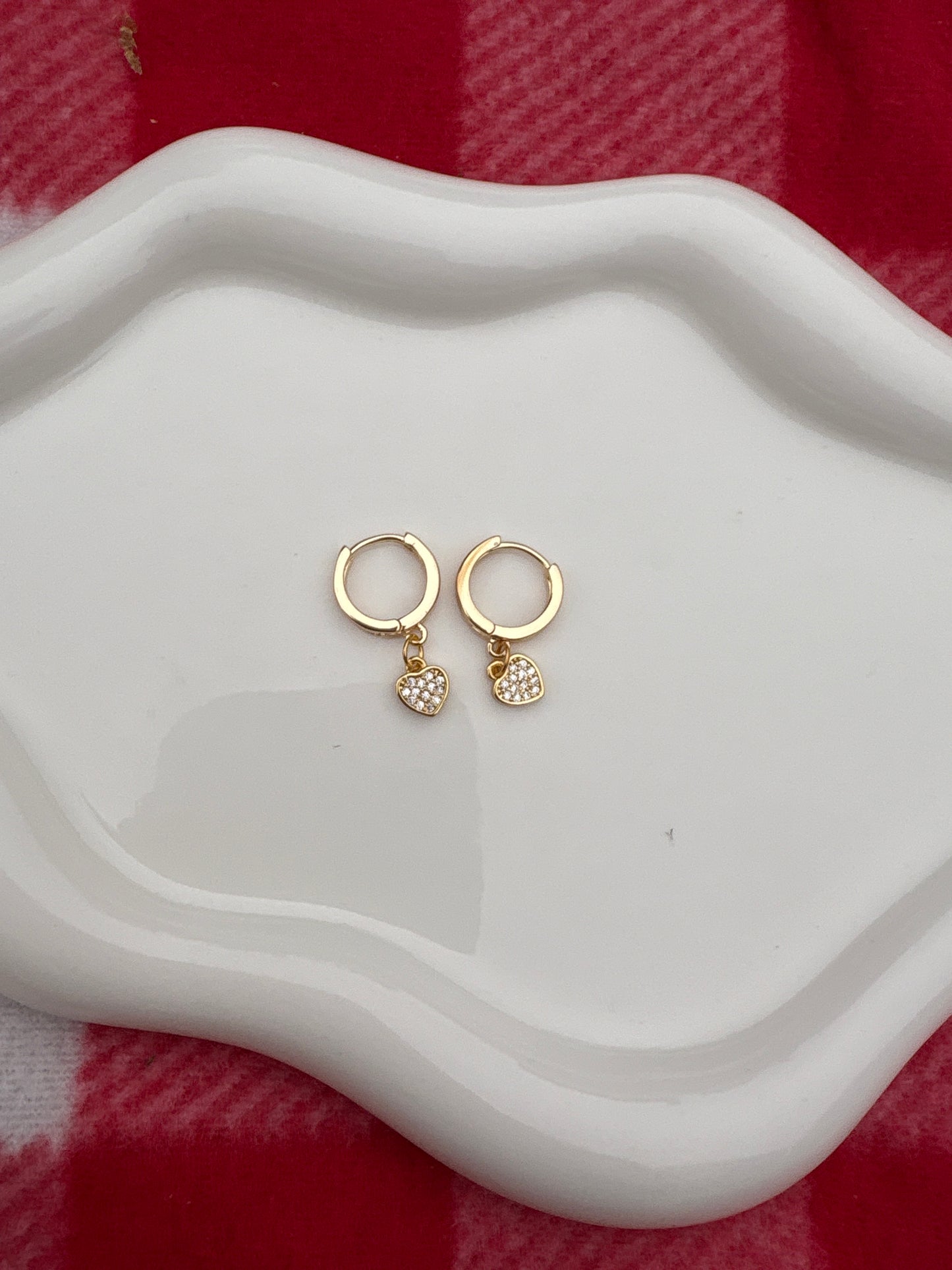 18k gold plated huggie hoop heart earrings