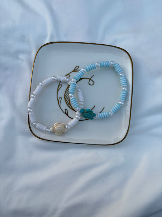 Blue and white turtle charm bracelets