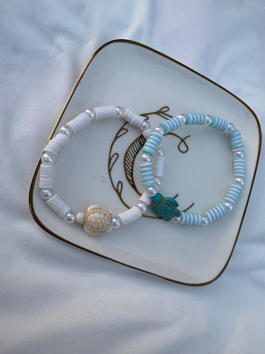 Blue and white turtle charm bracelets