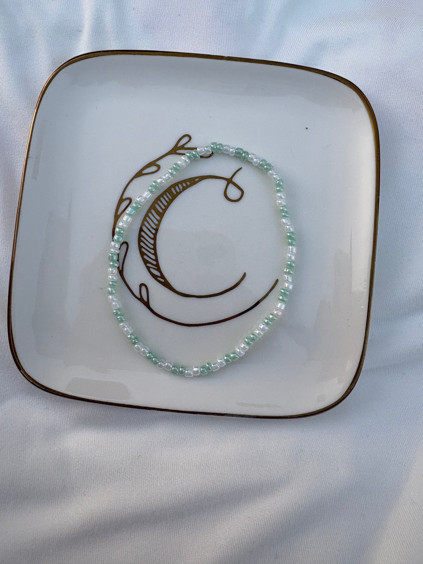 White and green seed bead bracelet