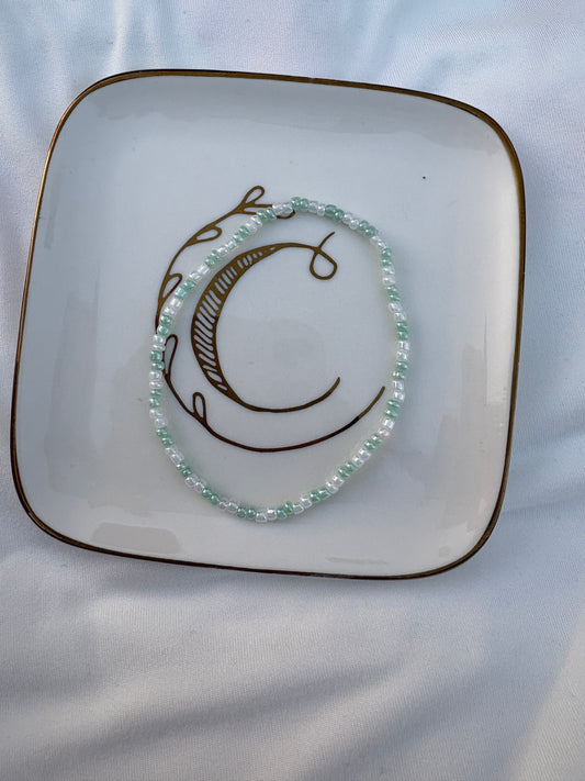White and green seed bead bracelet