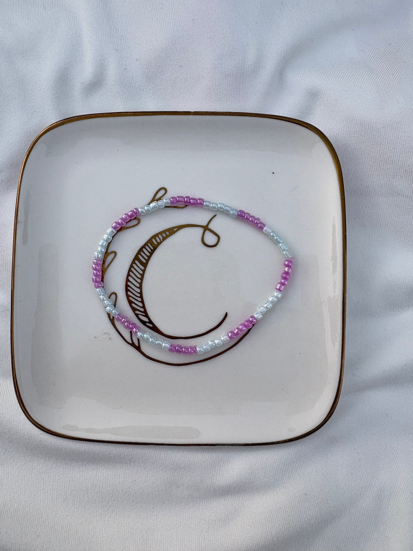 Purple and blue seed bead bracelet