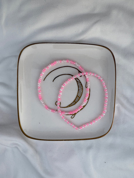 Pink seed bead bracelet set