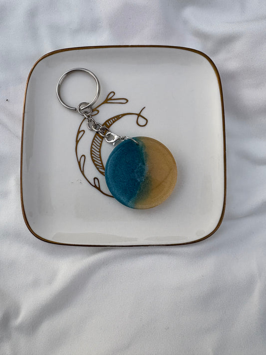 Blue and gold resin keychain