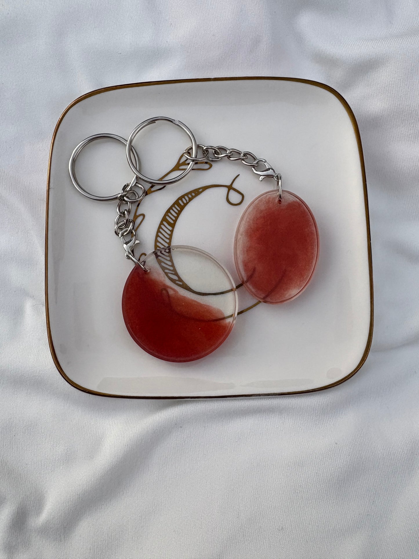 Red resin keychain set