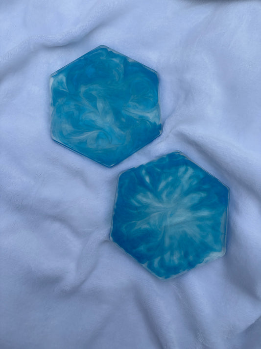 Blue resin coaster set