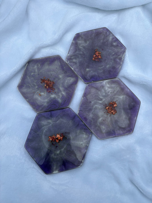 Set of 4 purple resin coasters