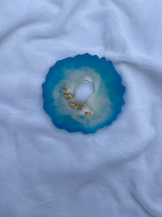 Blue and white resin coaster